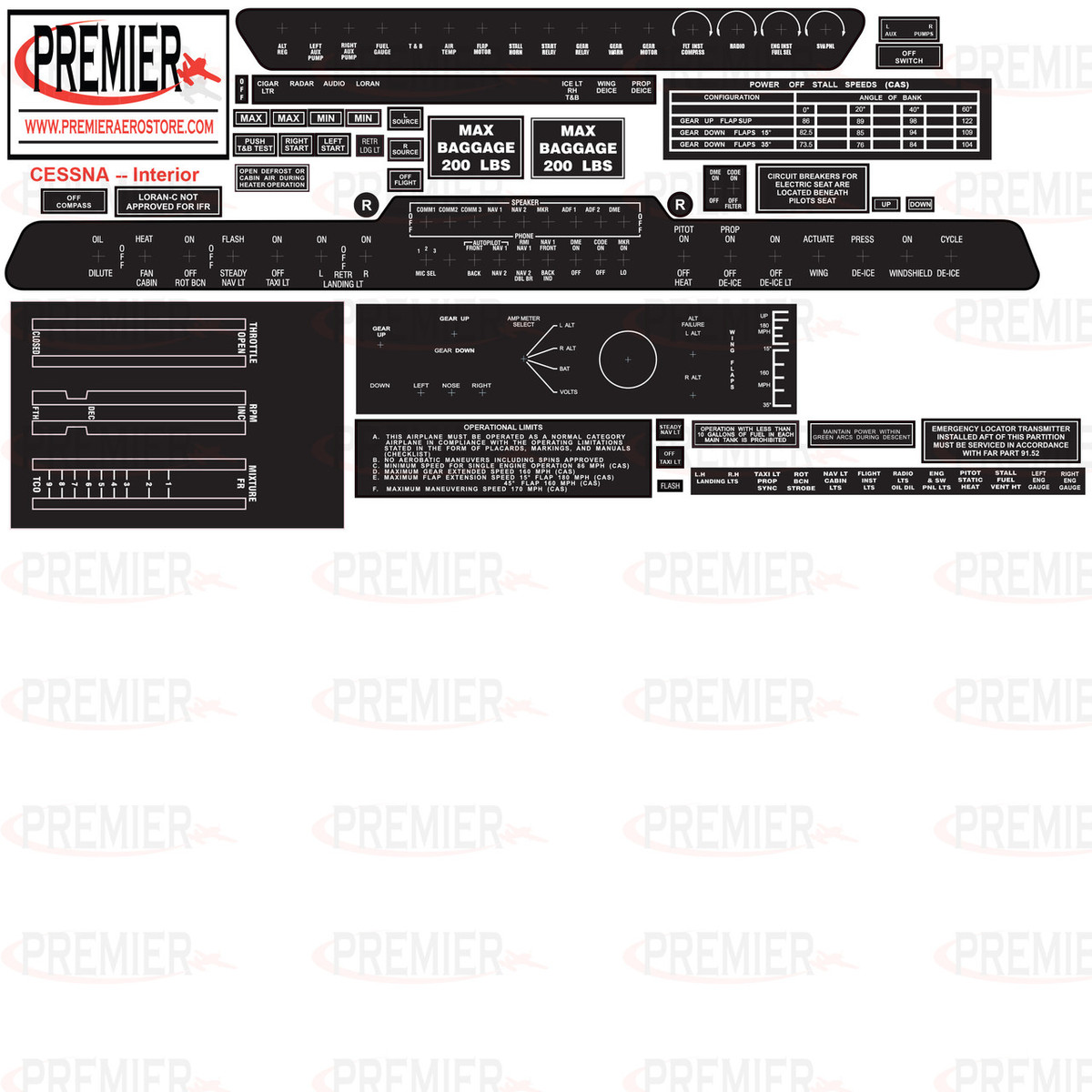 Cessna 310P, 310Q Interior Decal Kit. 059-61012.