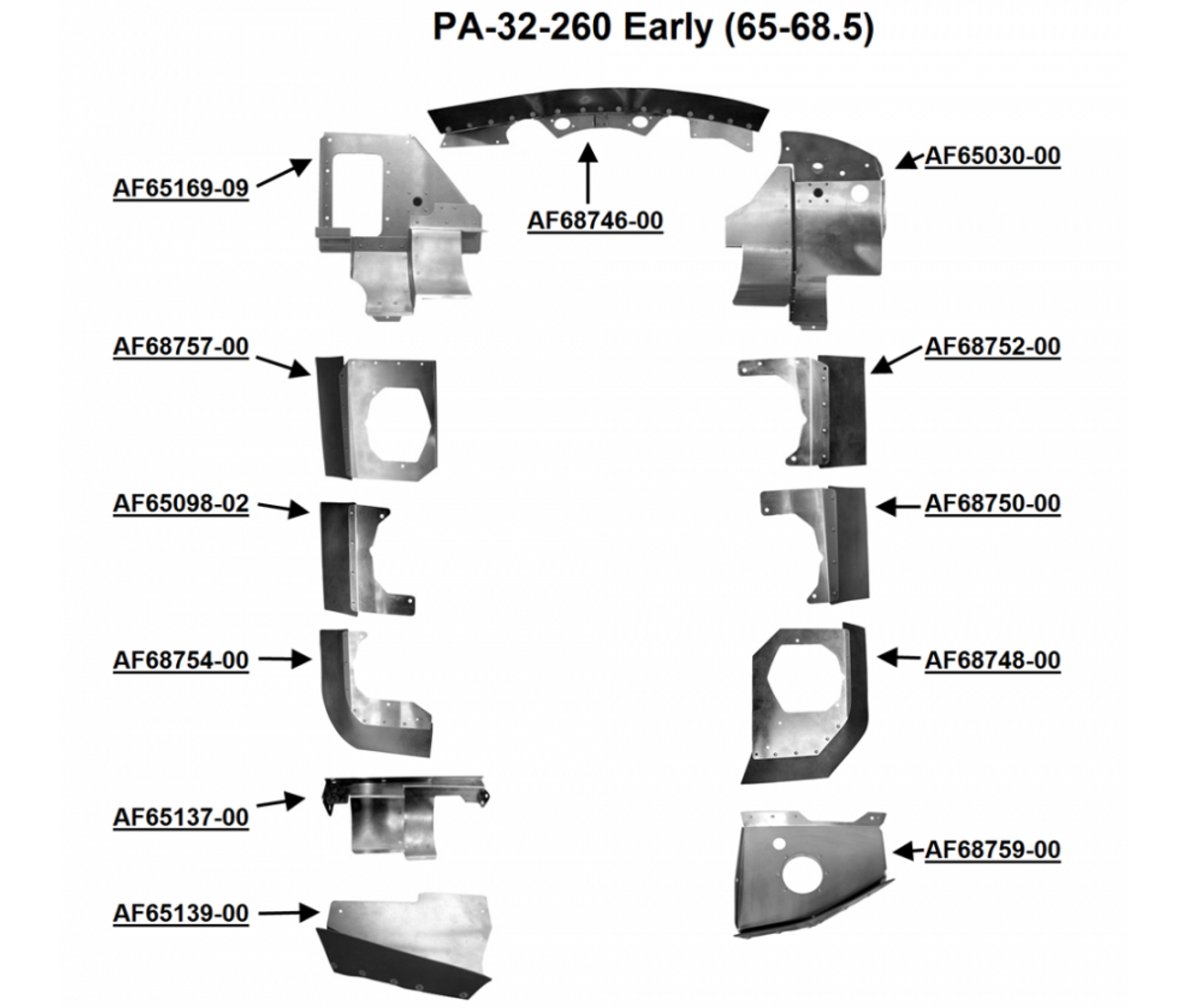 LH Front Baffle, Piper PA-32-260 1965 thru 68. 68759-00