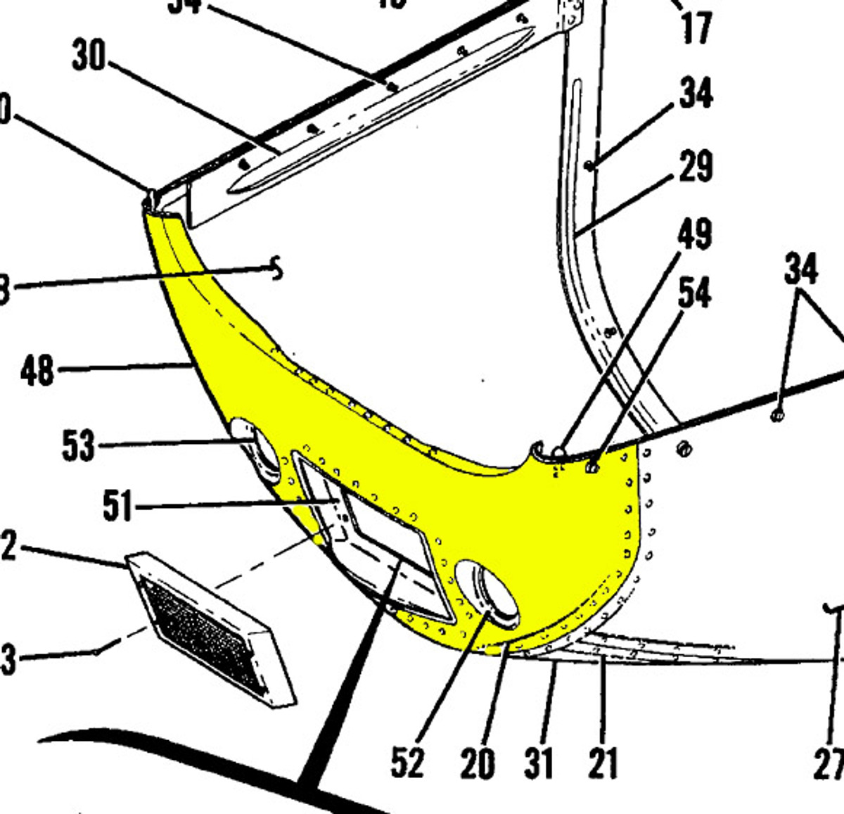 Lower Nose Cap. Cessna 180. 1973 thru 81. Cessna Part 0752030-20. (Camloc Attachment) K2U Part 047-SC180606-1