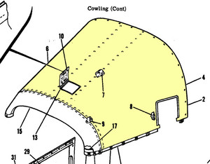 Cowl Assy Upper. Cessna 180 & 182. 1957 thru 59. Cessna Part 0795202-1. K2U Part 047-SC180201-1 (Screw Attachment)