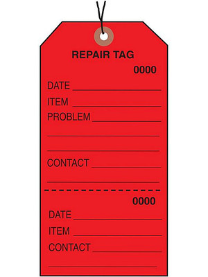 Maintenance  Repair Tags - #8, Pre-wired, Red (108-S-10752RPW)