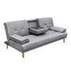 LENNY 3 SEATER FABRIC CLICK CLACK SOFA BED WITH CUP HOLDER  - LIGHT GREY 