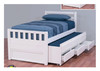  SINGLE JAHED CAPTAINS BED ( 11-18-21-26) WITH 3 STORAGE DRAWERS AND SINGLE TRUNDLE - ARCTIC WHITE