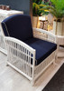 EMPORIUM SINGLE RATTAN ARM CHAIR (DET834) WITH DARK BLUE CUSHION - WHITE