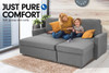 LUMEN  3 SEATER MODULAR FABRIC  SOFA BED WITH STORAGE AND LEFT CHAISE - LIGHT GREY