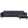 KENNEDY LINEN FABRIC CORNER SOFA BED COUCH LOUNGE WITH CHAISE - DARK GREY