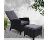 VALTINA OUTDOOR RECLINER LOUNGE CHAIR WITH OTTOMAN - BLACK