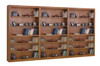 TINA STANDARD BOOKCASE (AUSSIE MADE) WITH GROOVED TOP - 2100(H) X 3600(W) - TASSIE OAK COMBINATION (3 SECTIONS) - ASSORTED COLOURS