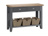 ARBETTA (TT-LCON-CH) LARGE CONSOLE TABLE WITH TWO DRAWER & 3 BASKETS -  850(H) X 1200(W) X 350(D) - CHARCOAL / OAK TOP