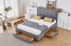 QUEEN ABIDEL FABRIC BED WITH DRAWERS - DARK GREY