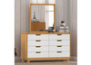 AVALON (AUSSIE MADE) 6 DRAWER DRESSER TABLE WITH MIRROR - TASSIE OAK COMBINATION - 2 TONE - ASSORTED COLOURS