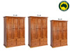 MUDGEE (AUSSIE MADE) WARDROBE WITH 3 DOORS / 4 DRAWERS WARDROBE COLLECTION - ASSORTED STAINED COLOURS - STARTING FROM $1199