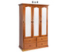 MUDGEE (AUSSIE MADE) WARDROBE WITH 3 MIRRORED DOORS / 4 DRAWERS WARDROBE COLLECTION - ASSORTED STAINED COLOURS - STARTING FROM $1199