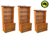 MUDGEE (AUSSIE MADE) BOOKCASE COMBO WITH 2 BLANKET (DEEP) DRAWERS COLLECTION  - ASSORTED STAINED COLOURS - STARTING FROM $899