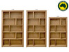 CHATSWOOD (AUSSIE MADE) HIGHLINE STAGGERED BOOKCASE WITH SMOOTH PLY BACKING COLLECTION - TASSIE OAK COMBINATION - ASSORTED STAINED COLOURS - STARTING FROM $999