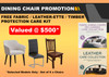 JADORE FABRIC OR LEATHER/ETTE DINING CHAIR - ASSORTED COLOURS - SET OF 6