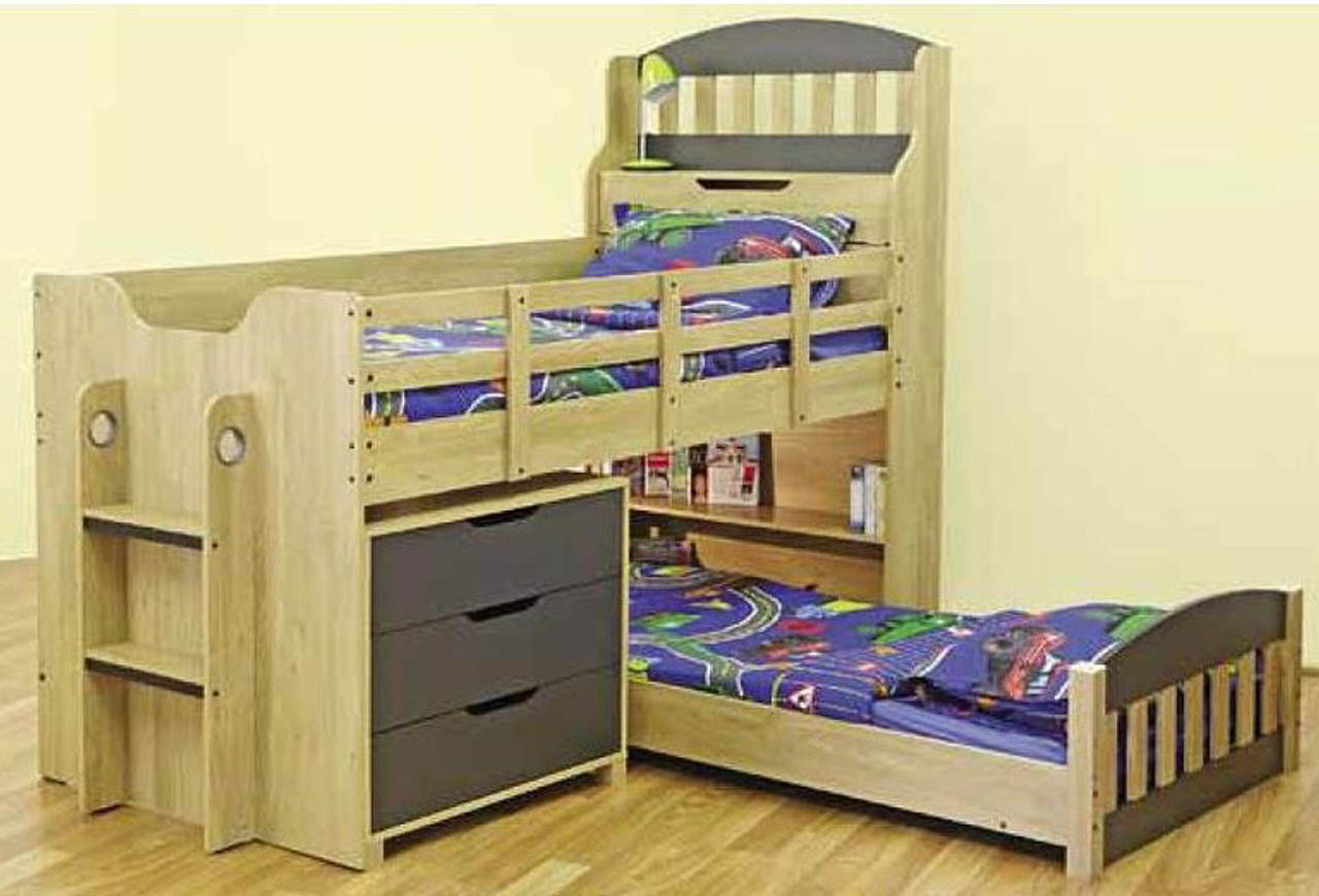 Single Toby Cabin Midi Sleeper Bunk Bed With 3 Drawer Chest