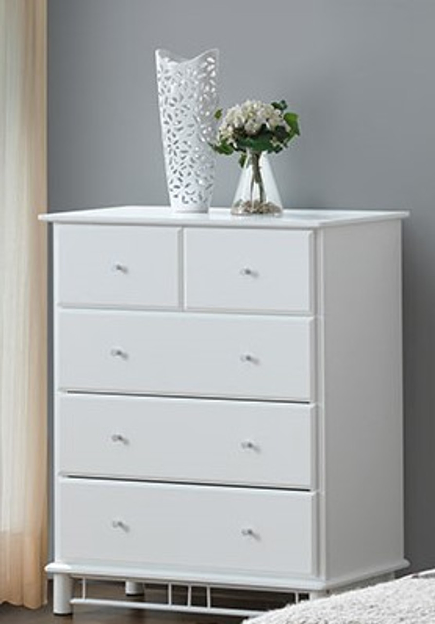 Franklin Chester Crystal Tallboy With 5 Drawers White