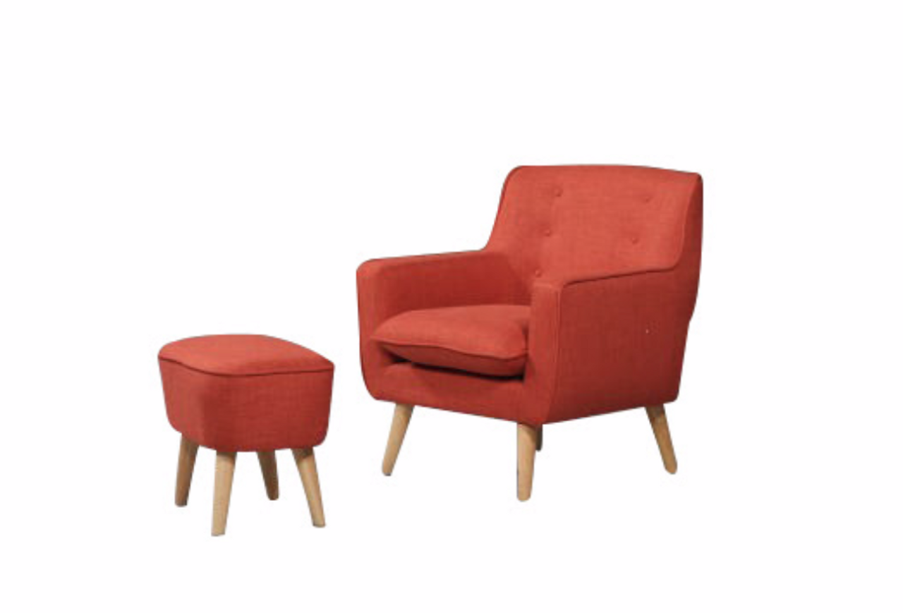 Georgia Fabric Upholstered Chair With Foot Stool Peach
