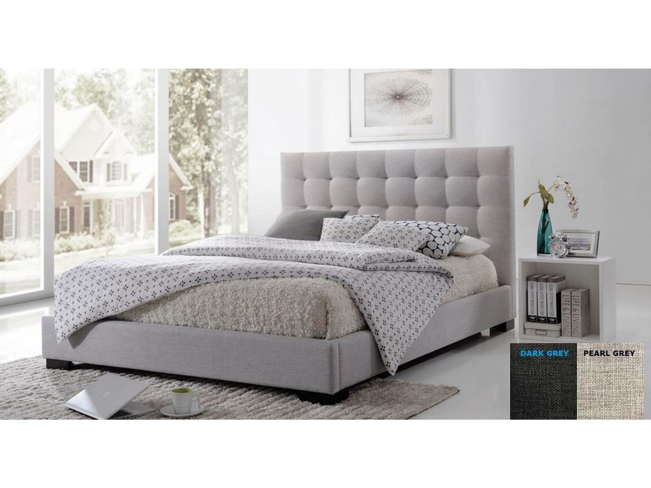 QUEEN SEAWIND LINEN FABRIC BED - (MODEL:13-5-13-16-8-9-19) - PEARL (LIGHT  GREY) OR DARK GREY - My Furniture Store - Furniture and Bedding Super Store  - Australia