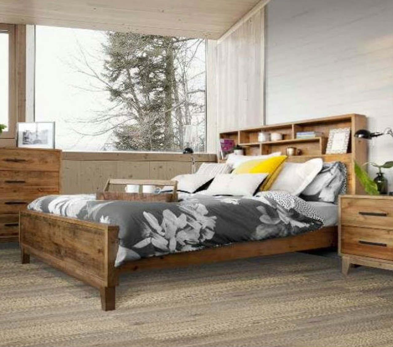 Double Antarctica Bed With Bookcase Storage Headboard Rustic