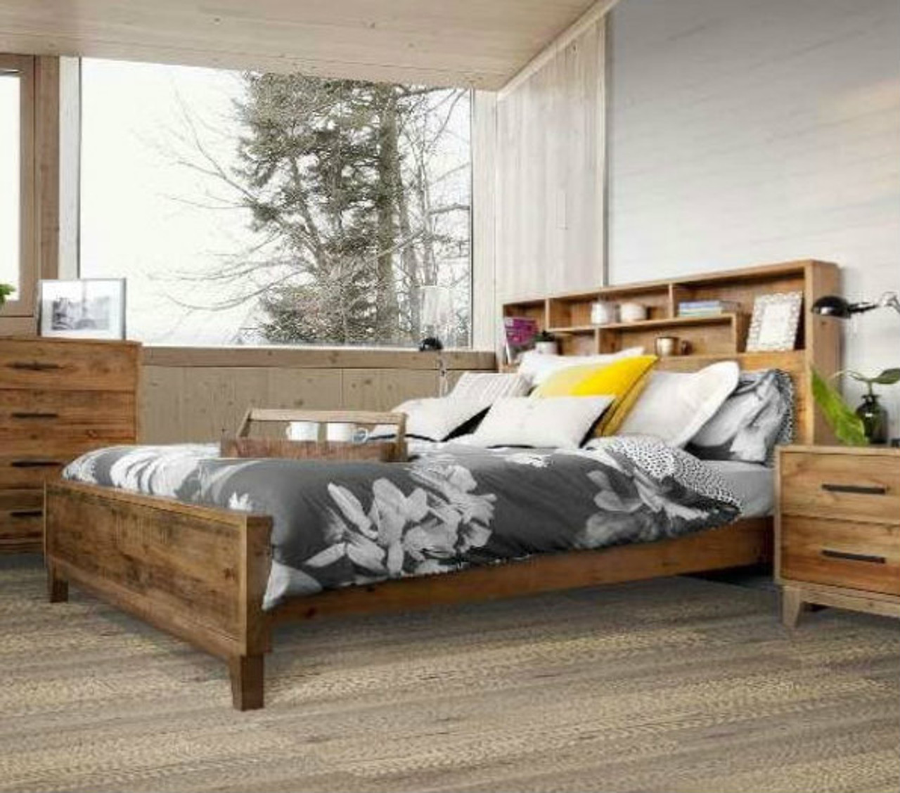 King Single Frobe Bed With Bookcase Headboard Rustic