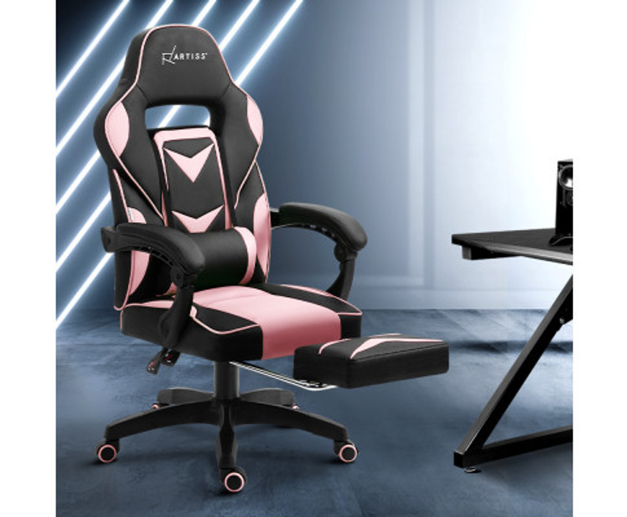 black and pink office chair