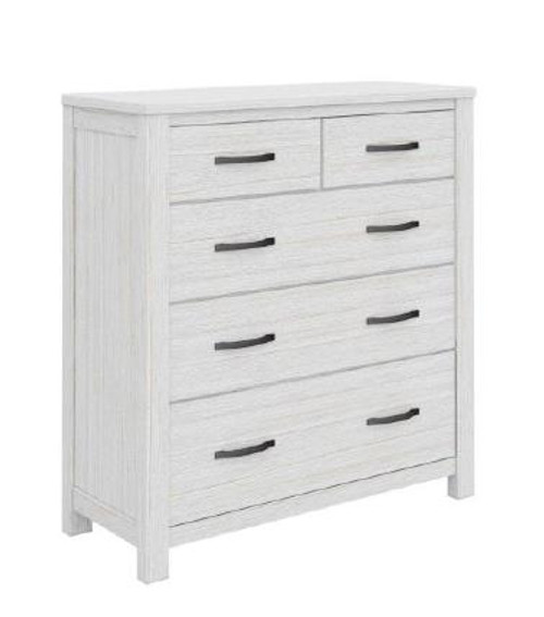 MILDRED 5 DRAWER SOLID TIMBER TALLBOY CHEST (6-12-15-9-14-1) - 1073(H) x 1020(W) -  WHITE WASH