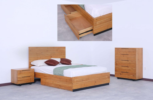 KING SINGLE TUSCANY BED WITH SIDE DRAWER BOX - WORMY CHESTNUT