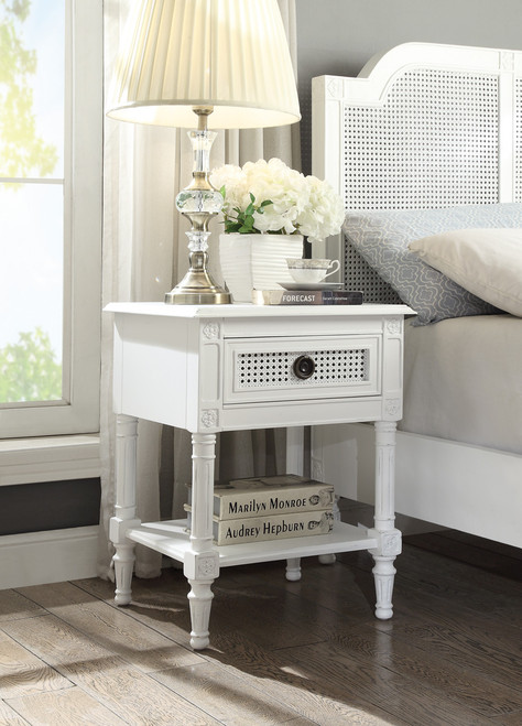 HAFTON BEDSIDE TABLE - (MODEL:16-1-12-15-13-1)  - 650(H) X 500(W)-  DISTRESSED  WHITE FINISH