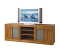 CAMEO (TVGSB2000) 2 DOOR STRAIGHT BASE LOWLINE TV UNIT WITH 2 DVD PULLOUTS AND TRANSLUCENT SAFETY GLASS - TASSIE OAK - 700(H) X 2000(W) - ASSORTED COLOURS AVAILABLE