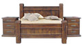 QUEEN SPRING FULL PANEL 3 PEICE BEDSIDE BEDROOM SUITE - ROUGH SAWN (2081)