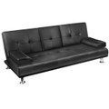 LENNY 3 SEATER  LEATHERETTE SOFA BED WITH CUP HOLDER - BLACK 