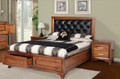 QUEEN CASSIDY  AMERICAN OAK BED FRAME WITH UPHOLSTERED BEDHEAD AND UNDERBED STORAGE (3-1-13-4-5-14) - OAK