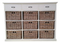 BENCER (DRT789L) STORAGE CHEST WITH 9 BASKETS & 3 WOODEN DRAWERS  - KUBU GREY / WHITE FRAME