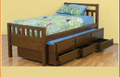 SINGLE JAHED CAPTAINS  BED ( 11-18-21-26) WITH 3 STORAGE DRAWERS AND SINGLE TRUNDLE - WALNUT