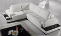 DREWMOND LEATHERETTE 3 SEATER + LHS/RHS CHAISE WITH BOOKCASE - WHITE