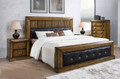 BROOKLYN QUEEN 3 PIECE BEDSIDE WITH BLACK LEATHERETTE UPHOLSTERED PANEL BEDROOM SUITE - ANTIQUE MERONI FINISH