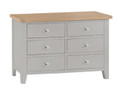 SPENCER (TT-6DC-G) 6 DRAWER LOWBOY CHEST - 850(H) X 1300(W)- GREY / LIGHT OAK (2 TONE)