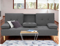 GLADYS 3 SEATER FABRIC SOFA BED WITH CUP HOLDERS - DARK GREY