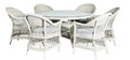 EVEREST WICKER 7 PIECE DINING SETTING WITH 1400(DIA) ROUND TABLE -  LIGHT GREY WICKER / GREY FABRIC CUSHIONS