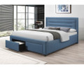   QUEEN SARZ FABRIC UPHOLSTERED BED FRAME WITH 2 STORAGE  FOOTEND DRAWERS - LIGHT BLUE