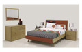 KING DEMOPOLIS 3 PIECE (BEDSIDE) BEDROOM SUITE - NATURAL & WARWICK ORANGE/YELLOW