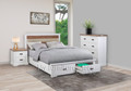 QUEEN DROVER SOLID TIMBER BED FRAME WITH 2 FOOT END DRAWERS (6-12-15-9-14-1) - TWO TONE