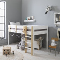 SINGLE UNA (2-TONE) CABIN / MIDI SLEEPER BUNK WITH STRAIGHT LADDER - WHITE / NATURAL