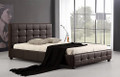 DOUBLE THORFINN LEATHER DELUXE BED FRAME - BROWN