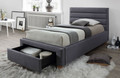 KING SINGLE MIAMI FABRIC BED WITH BEDEND DRAWER - GREY