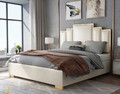 KING SINGLE TIBURON LEATHERETTE / LINEN / VELVET FANCY BED WITH METAL BEDHEAD FRAME - ASSORTED COLOURS