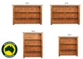 ALANZO (AUSSIE MADE) LOWLINE BOOKCASE WITH WIDE T&G BACKING COLLECTION - ASSORTED STAINED COLOURS - STARTING FROM $499