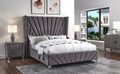 QUEEN JORDAN FABRIC OR LEATHERETTE FANCY BED WITH WINGS - SILVER GREY